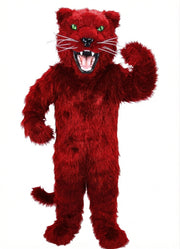 Fierce Black Panther Mascot - Long fur / Red mascot costume