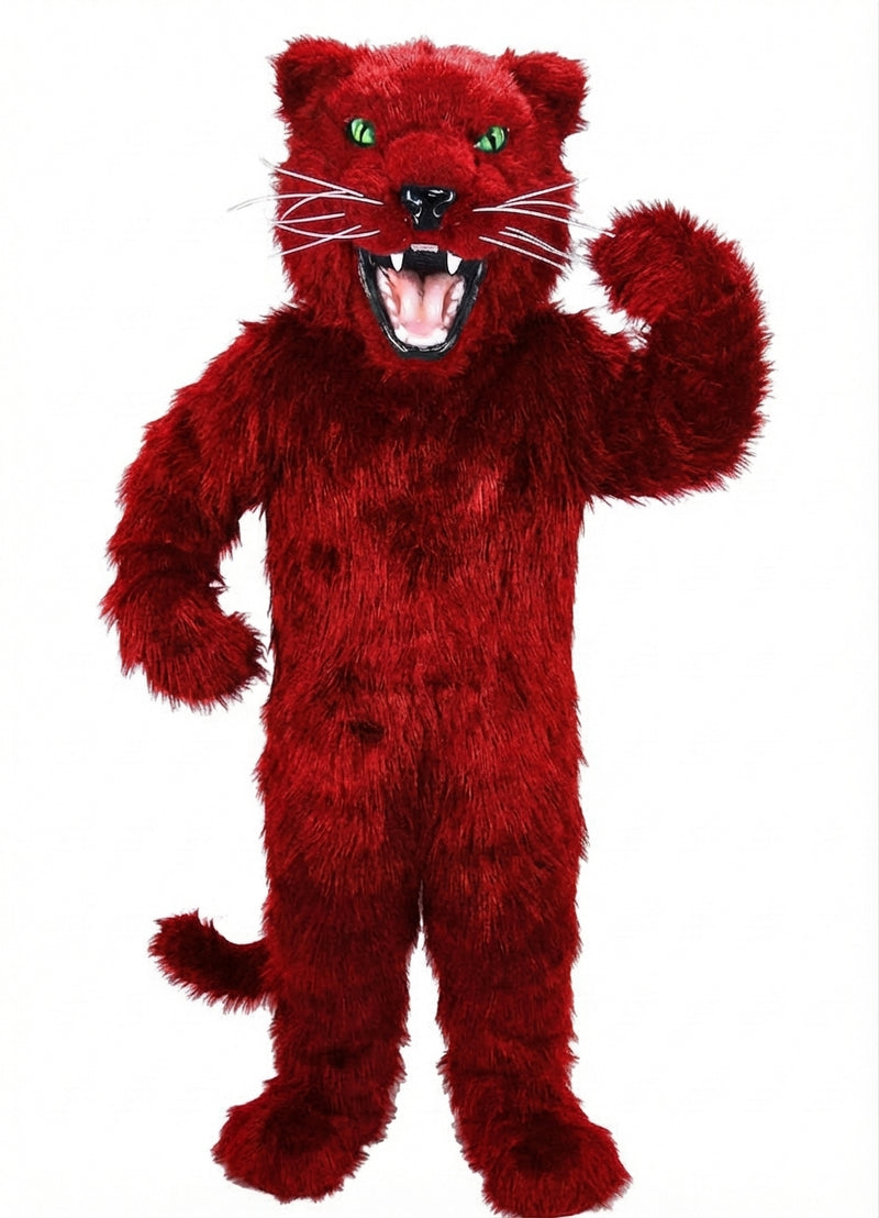 Fierce Black Panther Mascot - Long fur / Red mascot costume