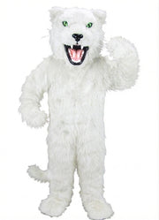 Fierce Black Panther Mascot - Long fur / White mascot costume