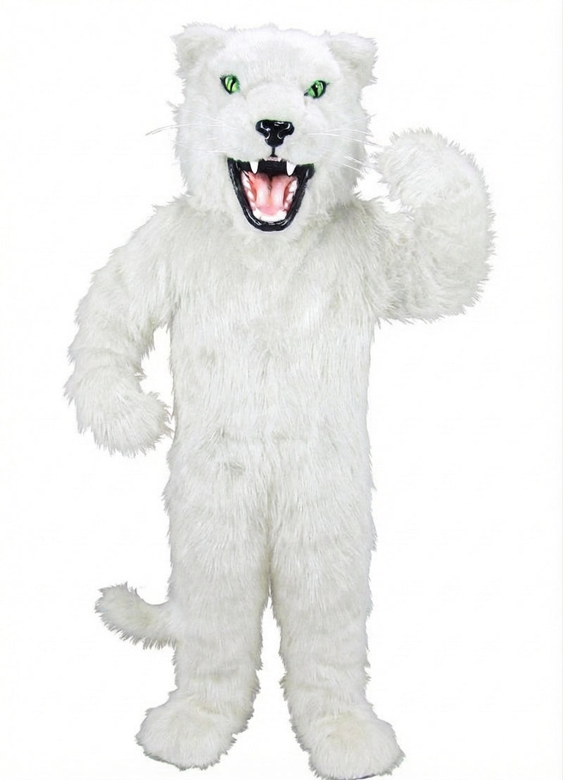 Fierce Black Panther Mascot - Long fur / White mascot costume