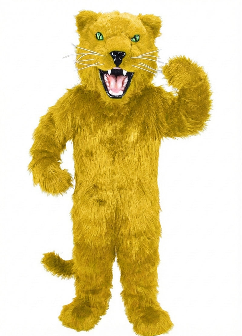 Fierce Black Panther Mascot - Long fur / Yellow mascot costume