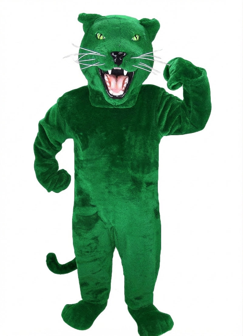 Fierce Black Panther Mascot - Short fur / Green mascot costume