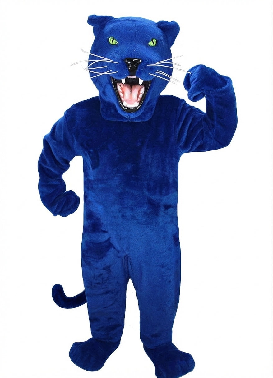 Fierce Black Panther Mascot - Short fur / Royal blue mascot costume