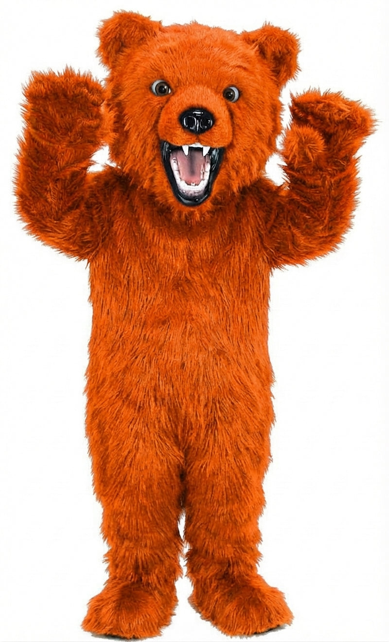 Fierce Grizzly Bear Mascot (Thermolite) - Long fur / Bright Orange mascot costume