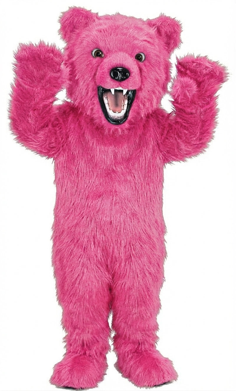 Fierce Grizzly Bear Mascot (Thermolite) - Long fur / Bright Pink mascot costume