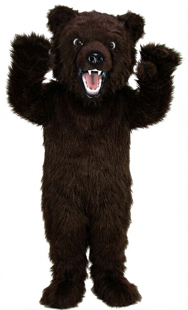 Fierce Grizzly Bear Mascot (Thermolite) - Long fur / Dark Brown mascot costume