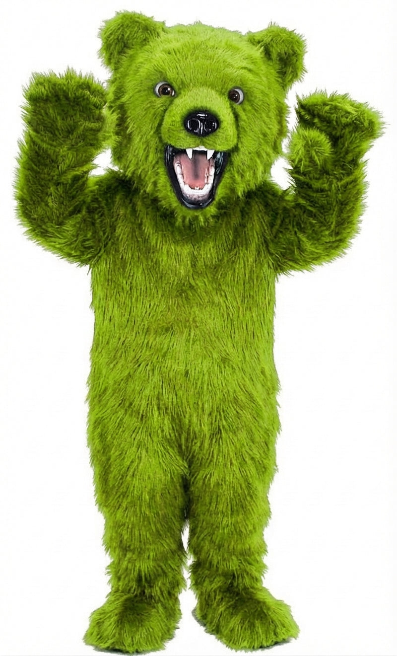 Fierce Grizzly Bear Mascot (Thermolite) - Long fur / Lime mascot costume