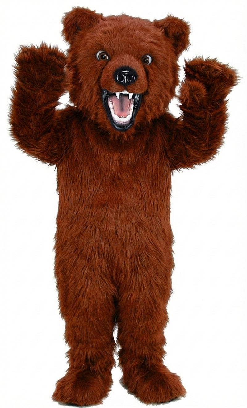 Fierce Grizzly Bear Mascot (Thermolite) - Long fur / Rust mascot costume