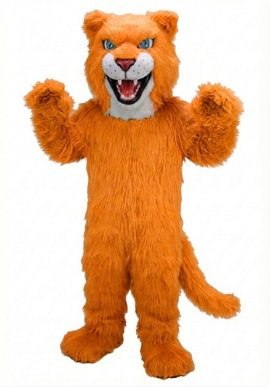 Fierce Leopard Mascot - Long fur / Bright Orange mascot costume