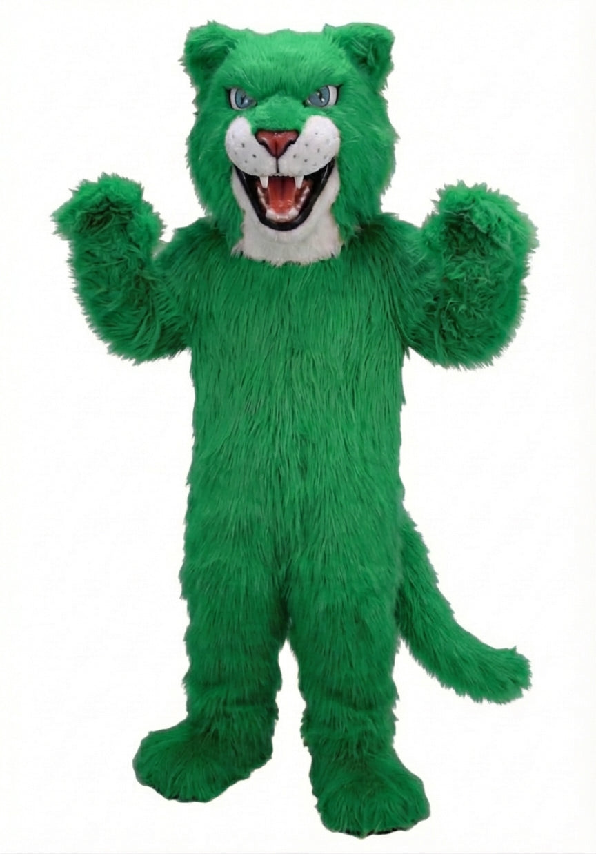 Fierce Leopard Mascot - Long fur / Green mascot costume