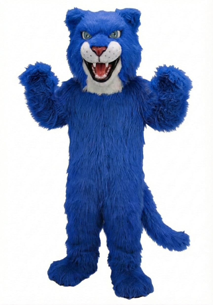Fierce Leopard Mascot - Long fur / Royal Blue mascot costume