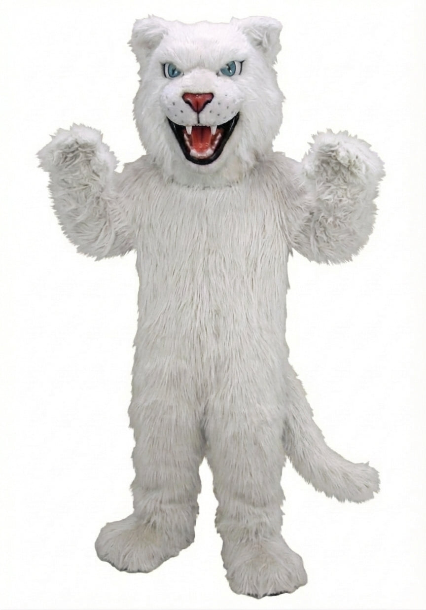 Fierce Leopard Mascot - Long fur / White mascot costume