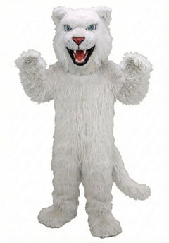 Fierce Leopard Mascot - Long fur / White mascot costume
