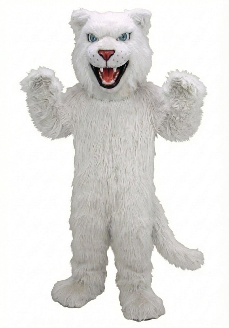 Fierce Leopard Mascot - Long fur / White mascot costume