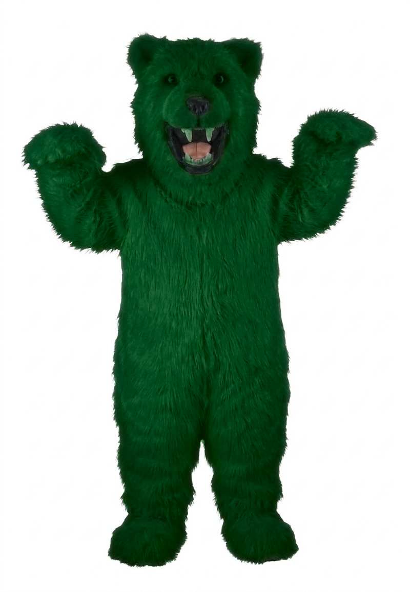 Fierce Polar Bear Mascot - Long fur / Green mascot costume