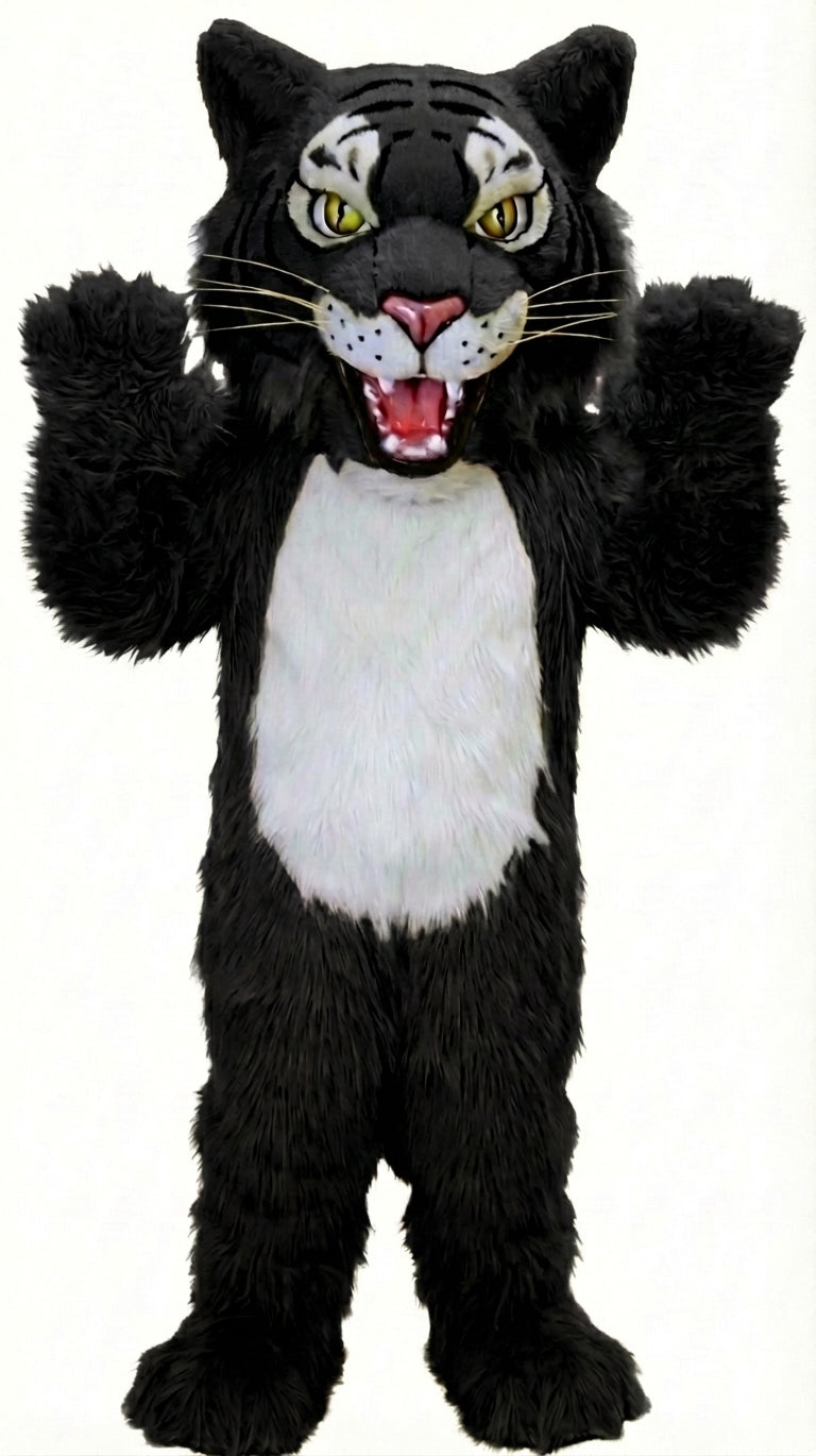 Fierce Wildcat Mascot Costume - Long fur / Black mascot costume