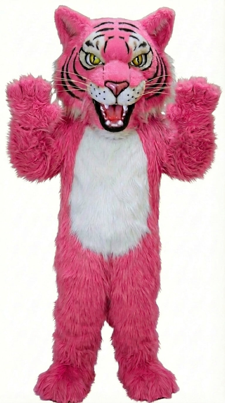 Fierce Wildcat Mascot Costume - Long fur / Bright Pink mascot costume