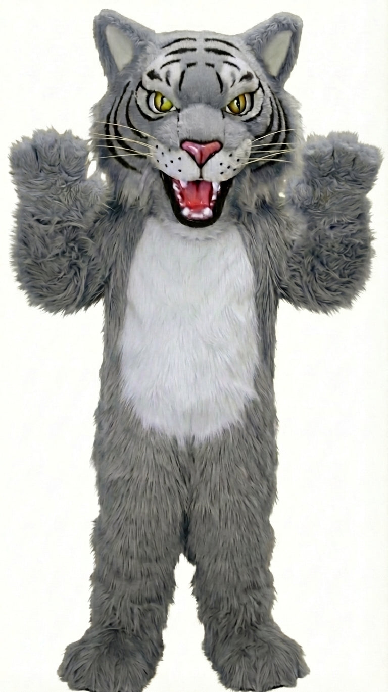 Fierce Wildcat Mascot Costume - Long fur / Grey mascot costume