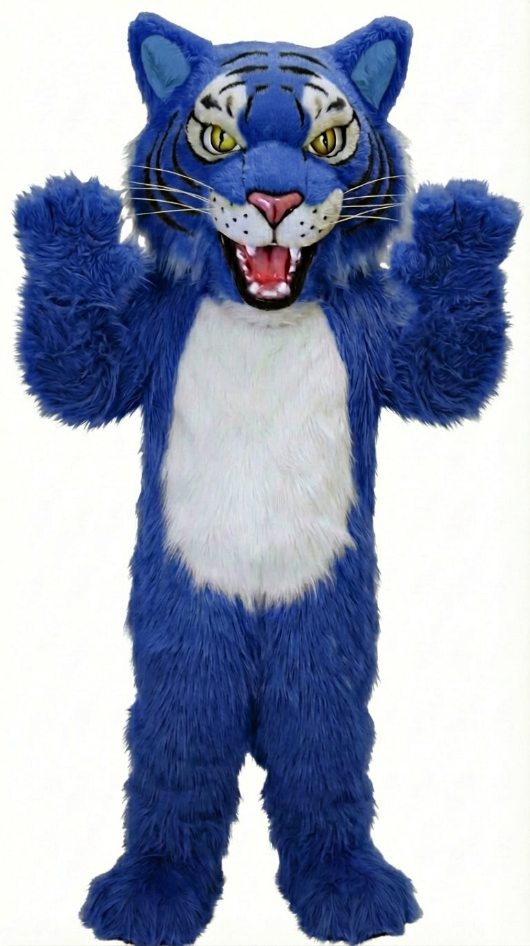 Fierce Wildcat Mascot Costume - Long fur / Royal Blue mascot costume