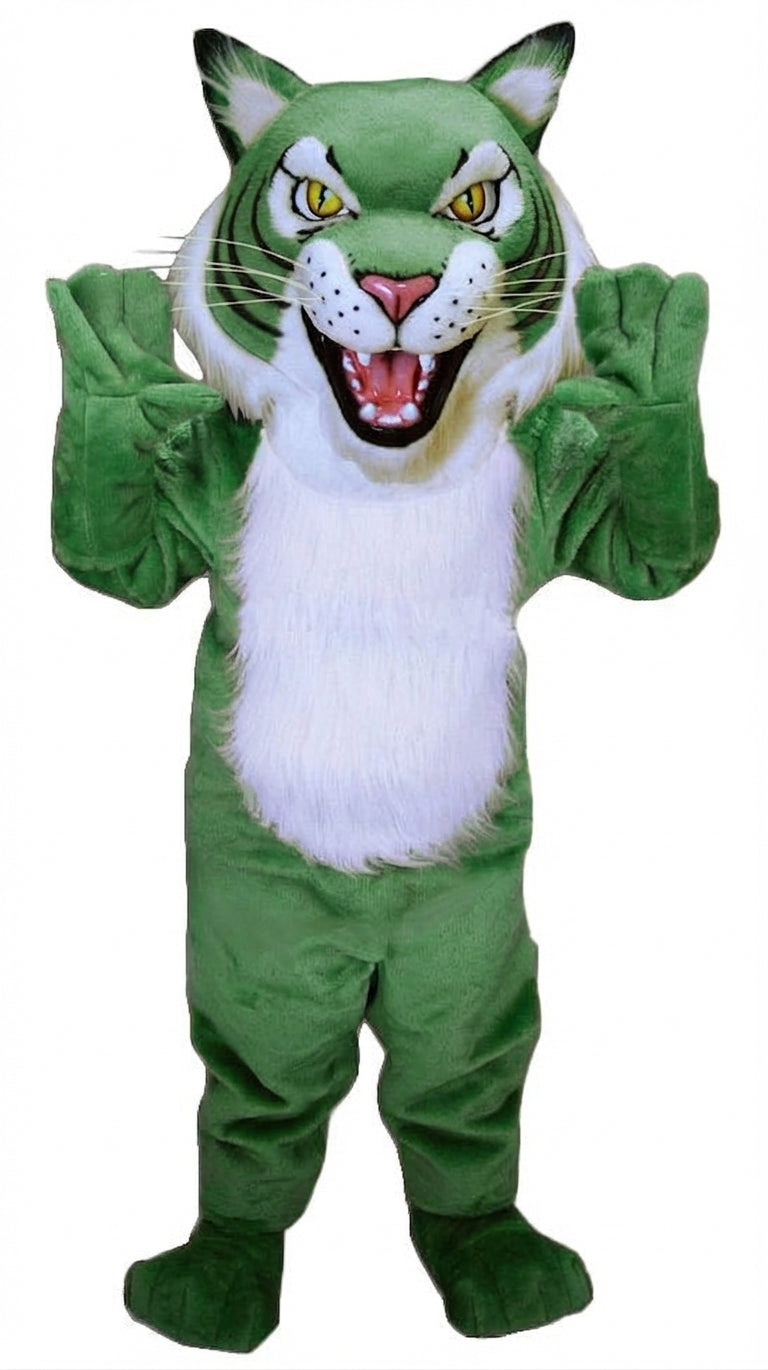 Fierce Wildcat Mascot Costume - Short fur / Green mascot costume