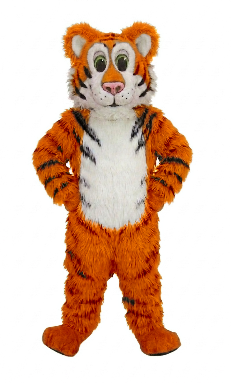 Friendly Tiger Mascot - Long fur / Bright Orange mascot costume