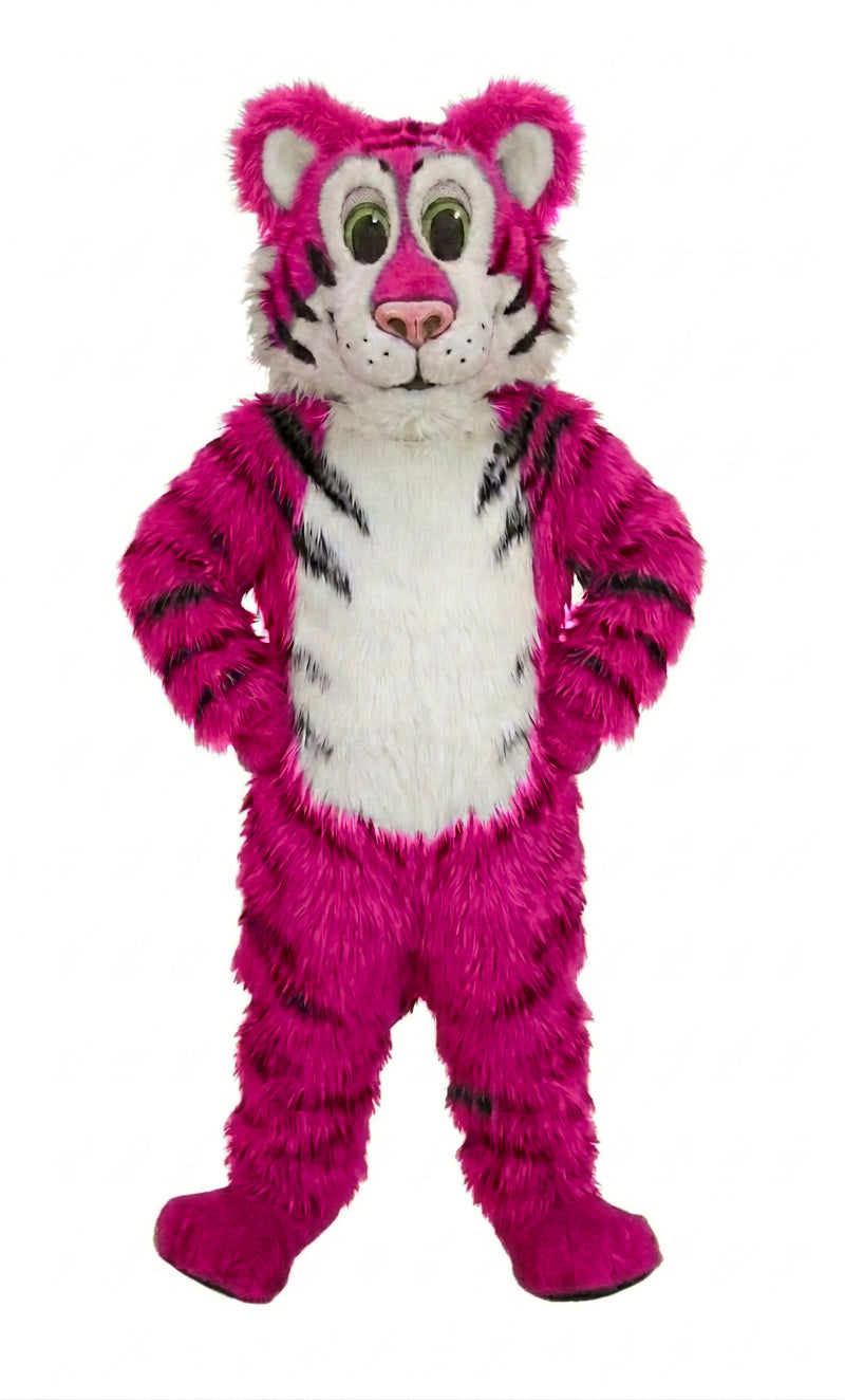 Friendly Tiger Mascot - Long fur / Bright Pink mascot costume