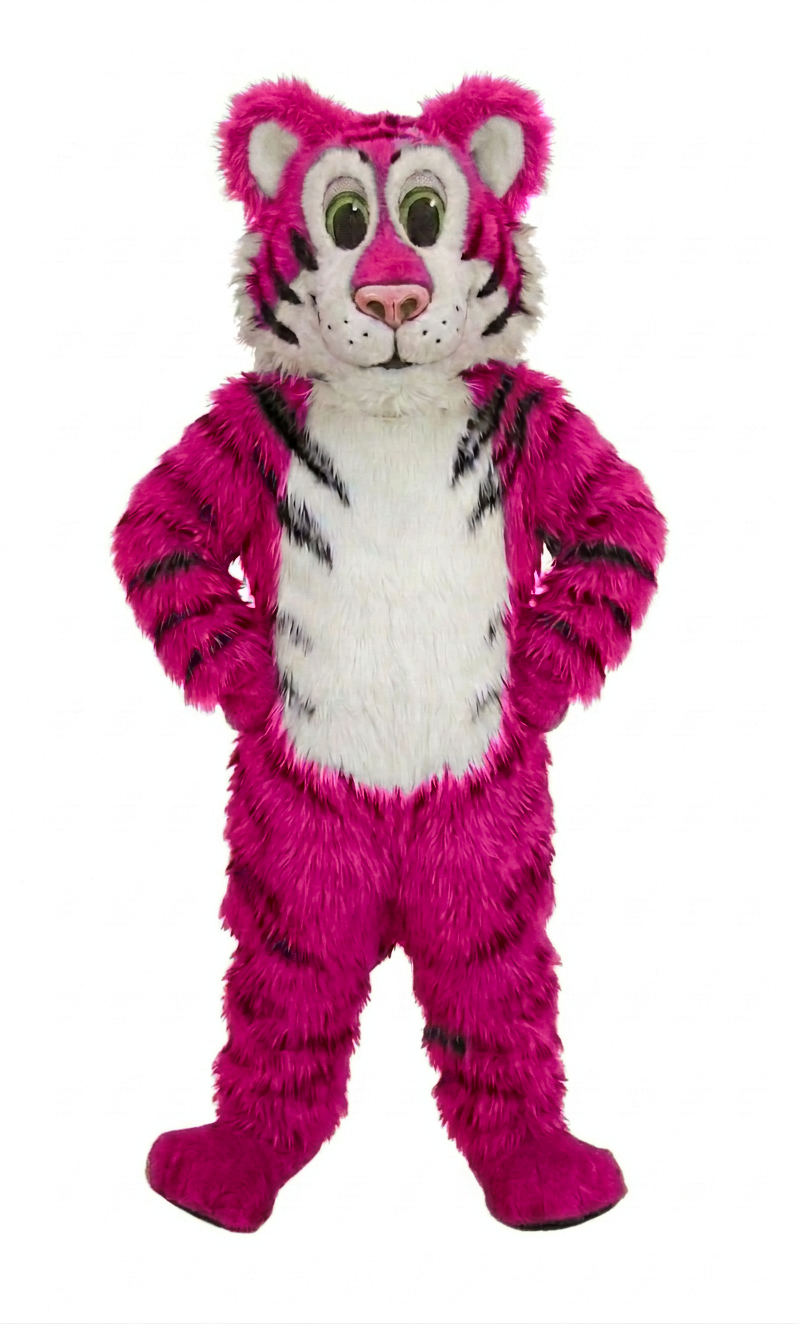 Friendly Tiger Mascot - Long fur / Bright Pink mascot costume