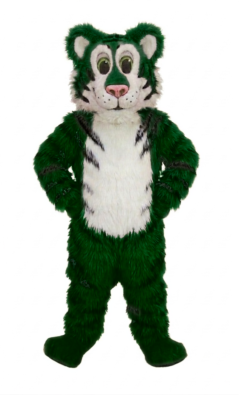Friendly Tiger Mascot - Long fur / Green mascot costume