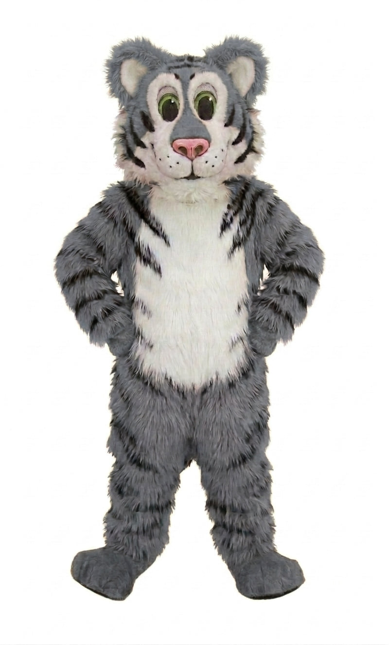Friendly Tiger Mascot - Long fur / Grey mascot costume