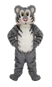 Friendly Tiger Mascot - Long fur / Grey mascot costume