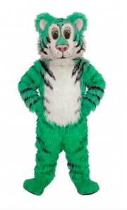 Friendly Tiger Mascot - Long fur / Lime mascot costume