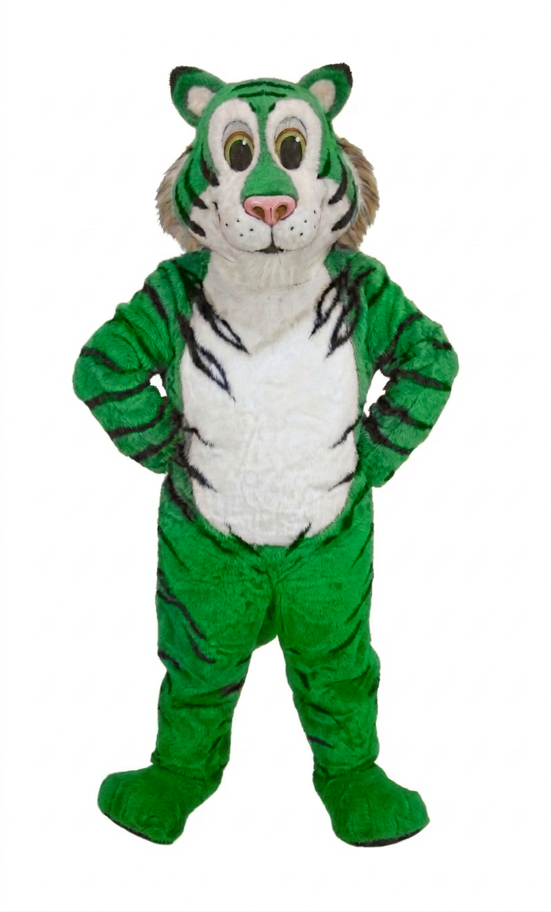 Friendly Tiger Mascot - Short fur / Green mascot costume