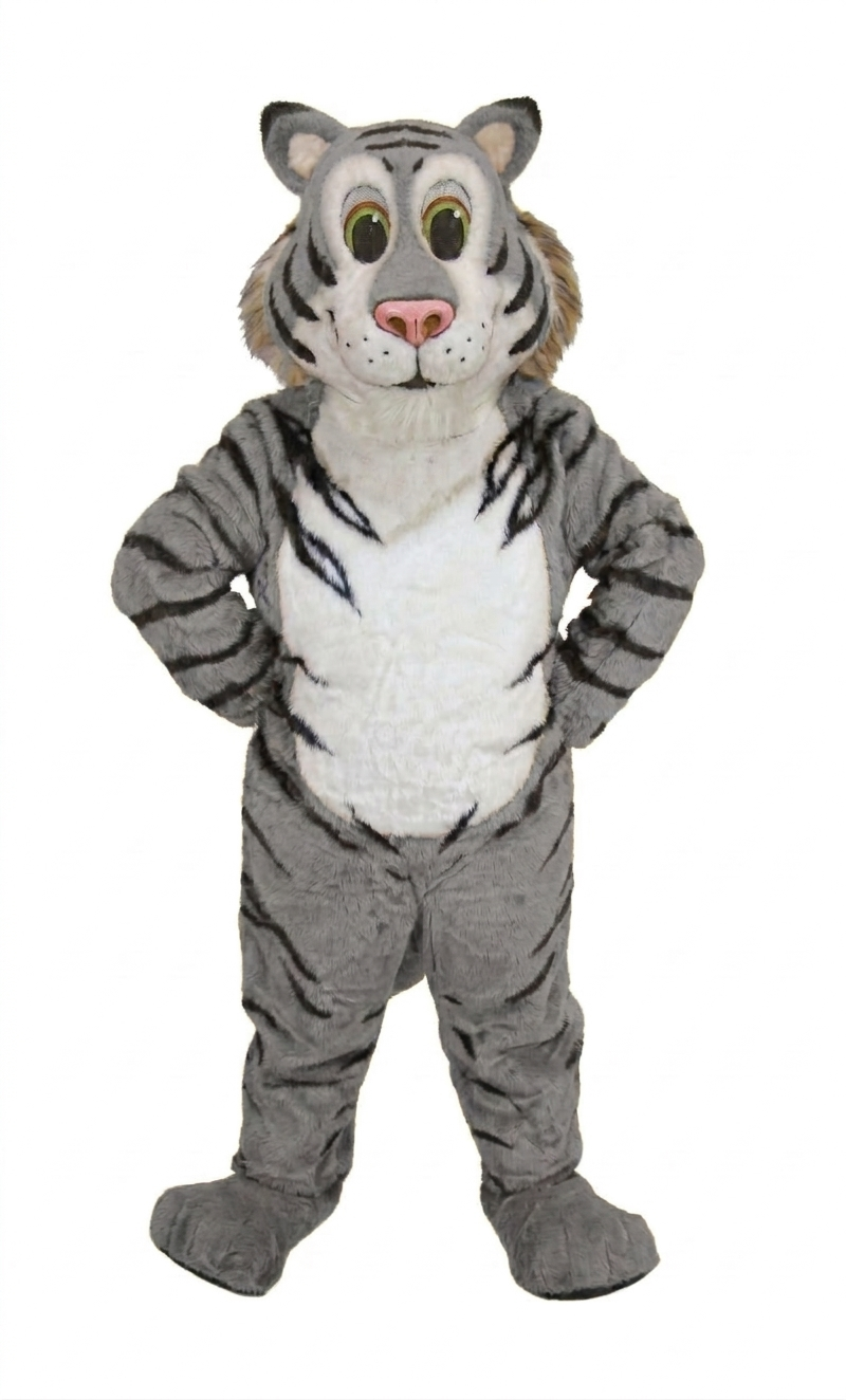 Friendly Tiger Mascot - Short fur / Grey mascot costume