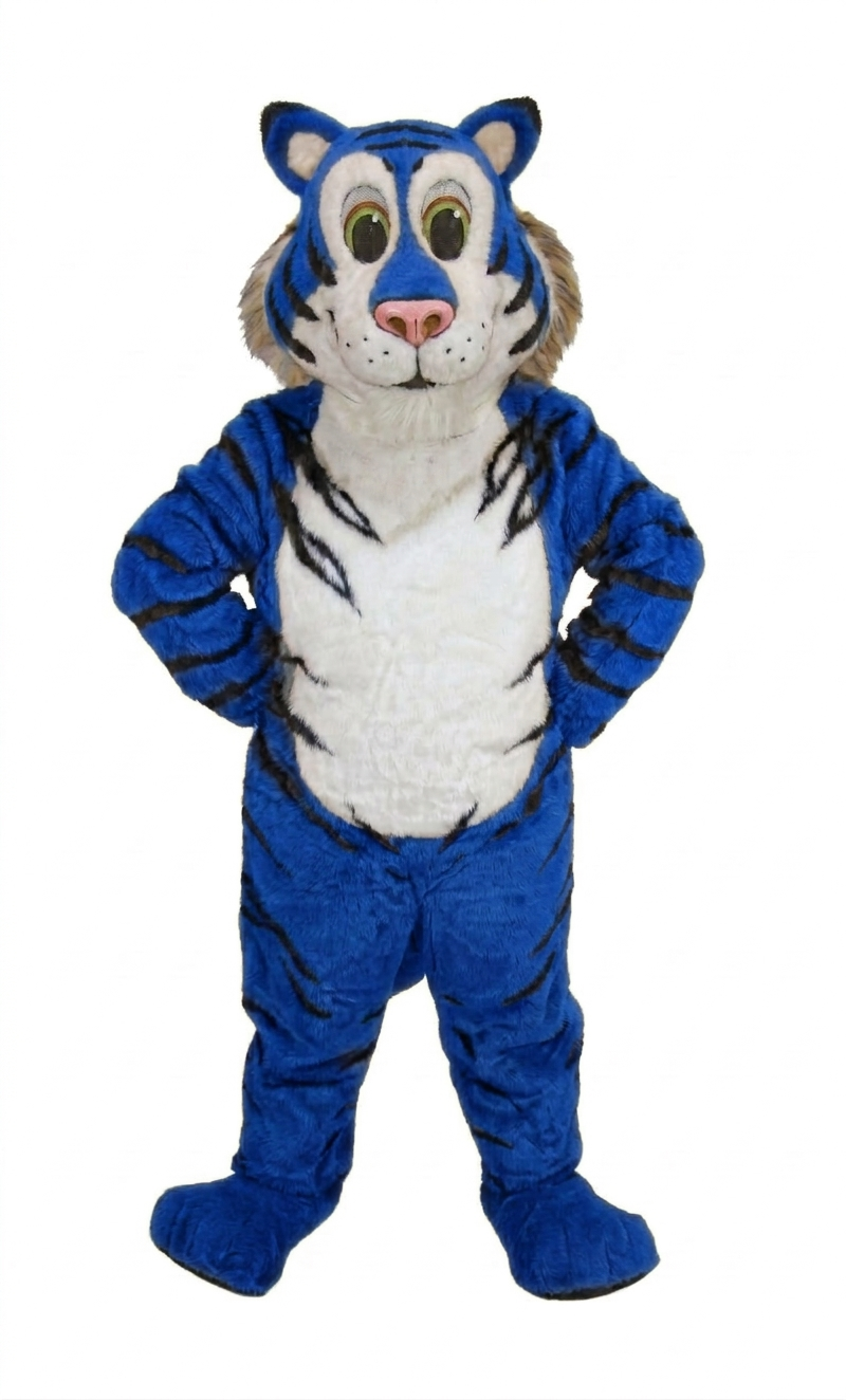 Friendly Tiger Mascot - Short fur / Royal blue mascot costume