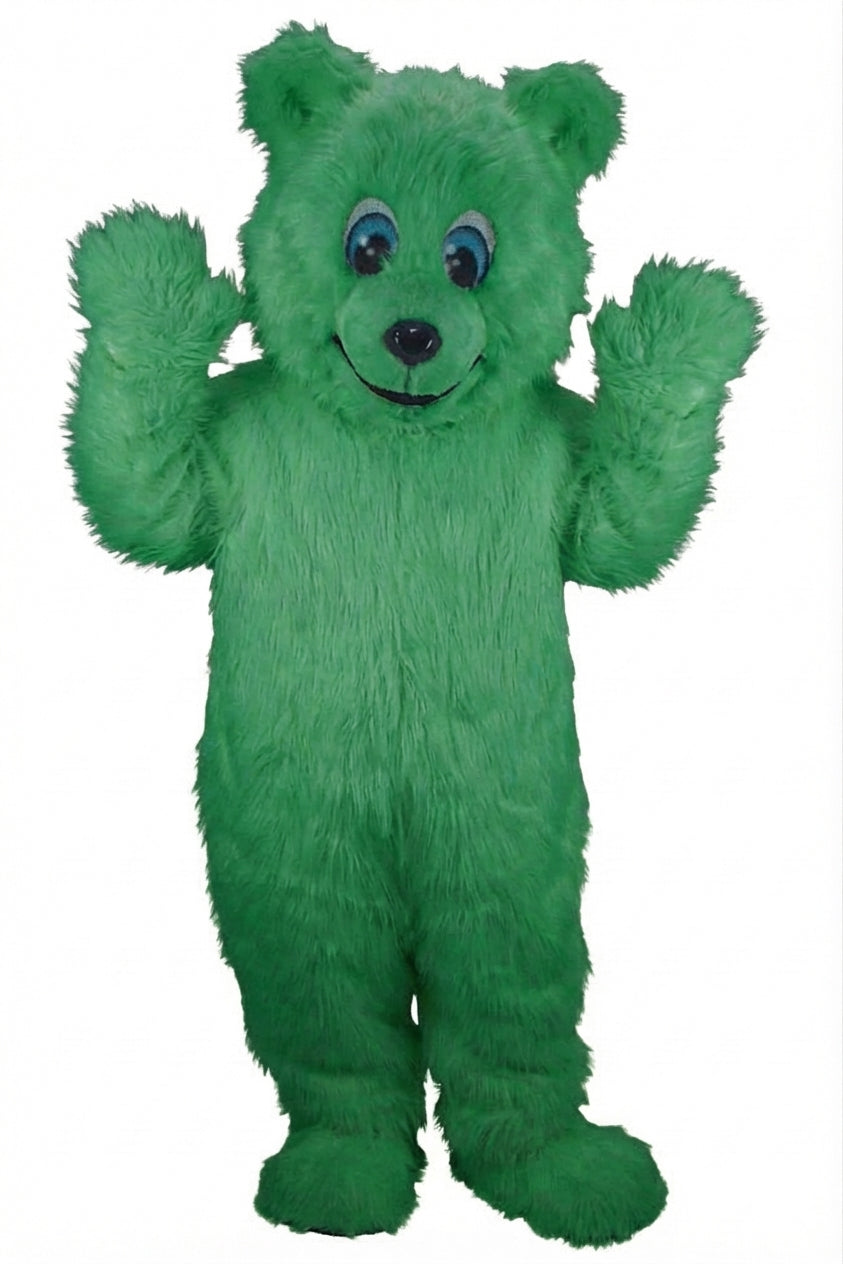 Frosty Polar Bear Mascot - Long fur / Green mascot costume