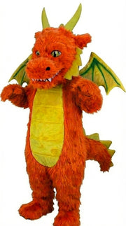 Green Dragon Mascot (Thermolite) - Long fur / Bright Orange mascot costume