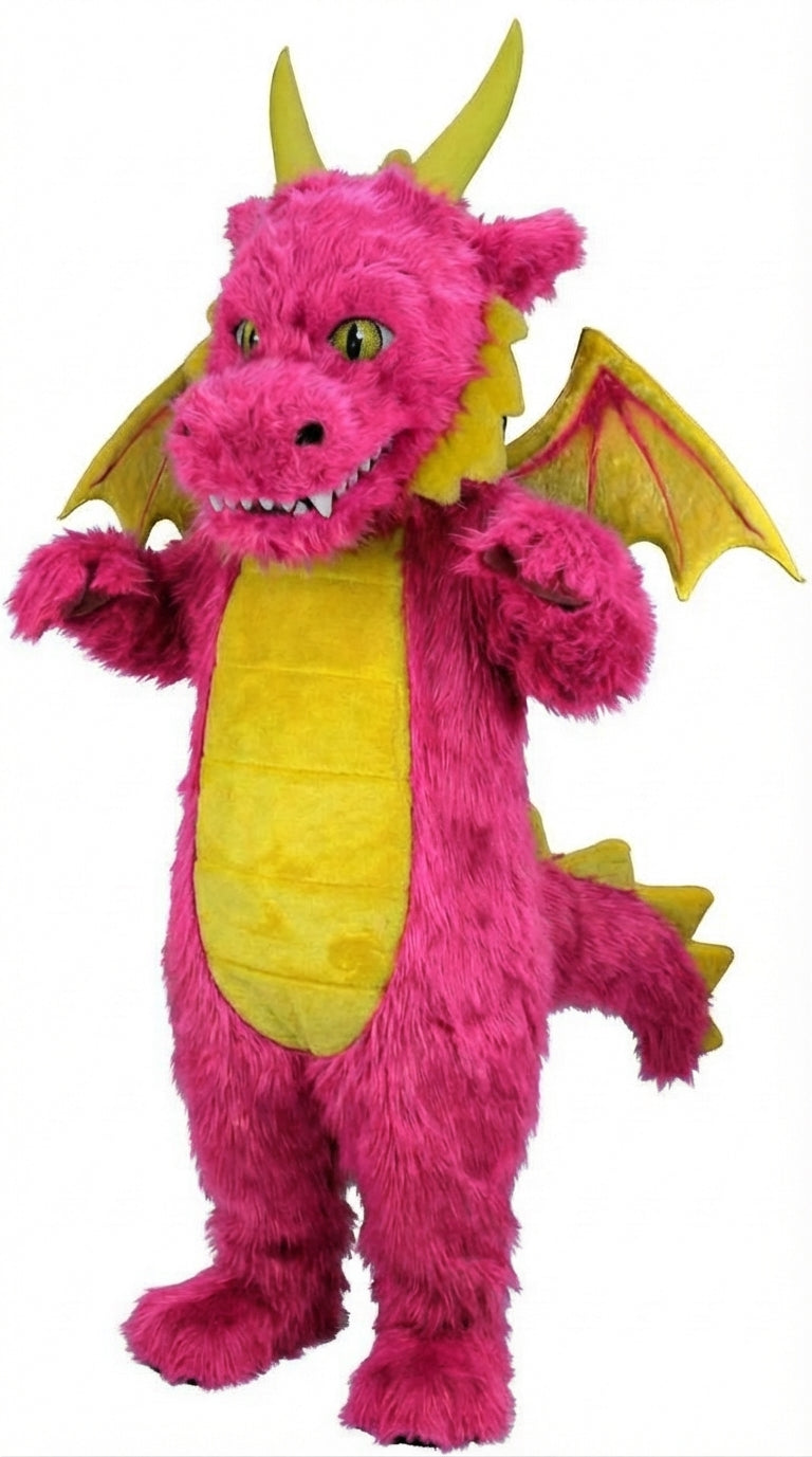 Green Dragon Mascot (Thermolite) - Long fur / Bright Pink mascot costume