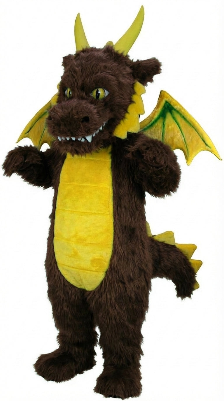 Green Dragon Mascot (Thermolite) - Long fur / Dark Brown mascot costume