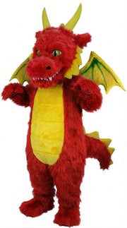 Green Dragon Mascot (Thermolite) - Long fur / Red mascot costume