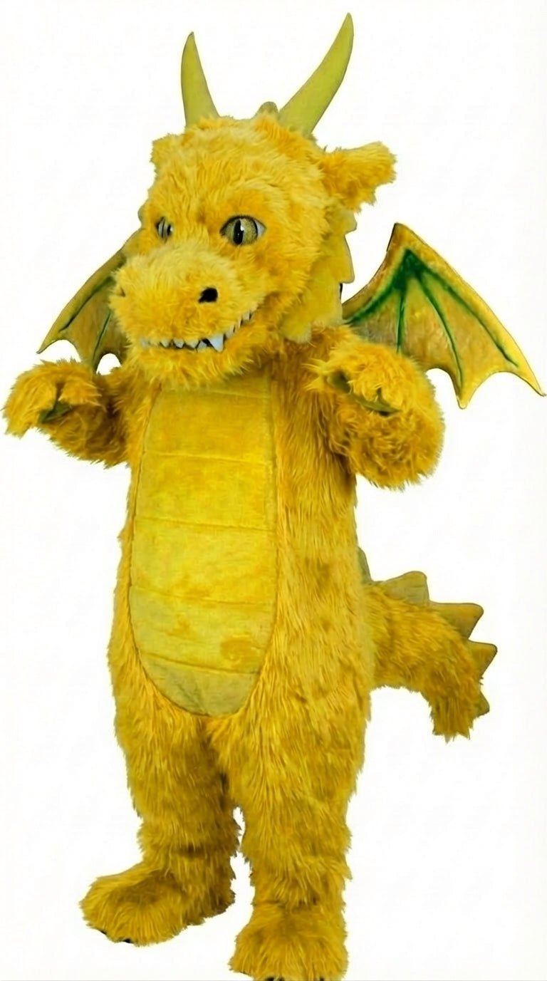 Green Dragon Mascot (Thermolite) - Long fur / Yellow mascot costume