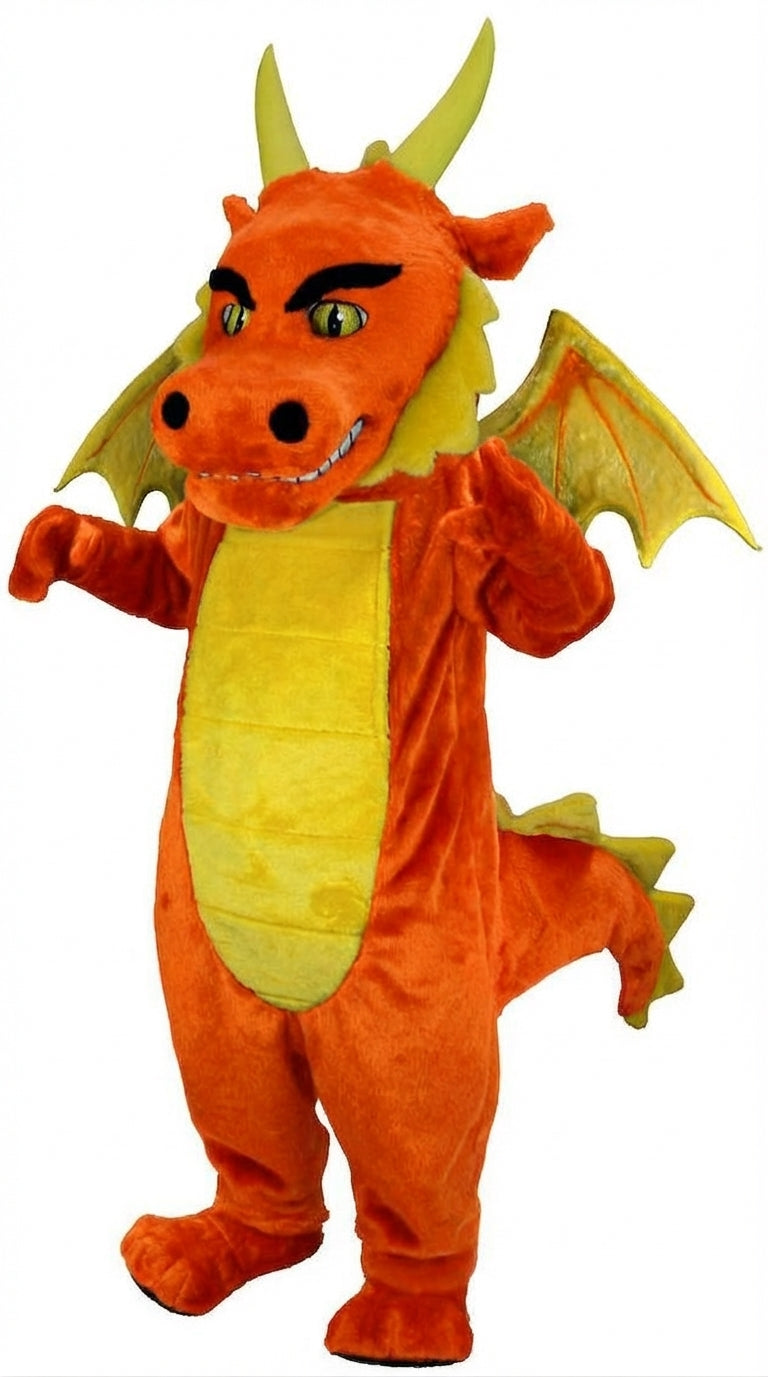 Green Dragon Mascot (Thermolite) - Short fur / Bright Orange mascot costume