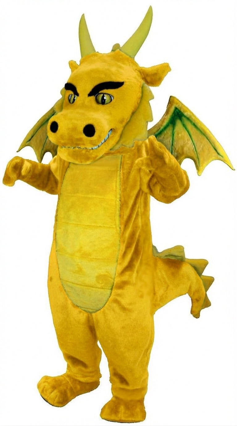 Green Dragon Mascot (Thermolite) - Short fur / Yellow mascot costume