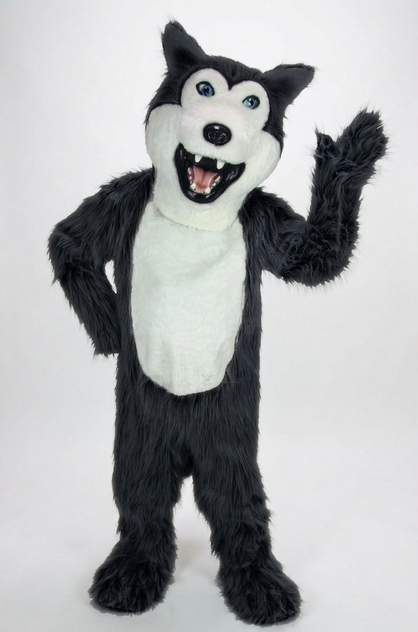 Grey Husky Mascot (Polyfoam) - Long fur / Black mascot costume