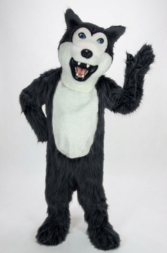 Grey Husky Mascot (Polyfoam) - Long fur / Black mascot costume