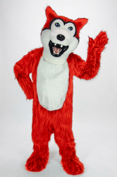 Grey Husky Mascot (Polyfoam) - Long fur / Bright Orange mascot costume