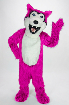 Grey Husky Mascot (Polyfoam) - Long fur / Bright Pink mascot costume
