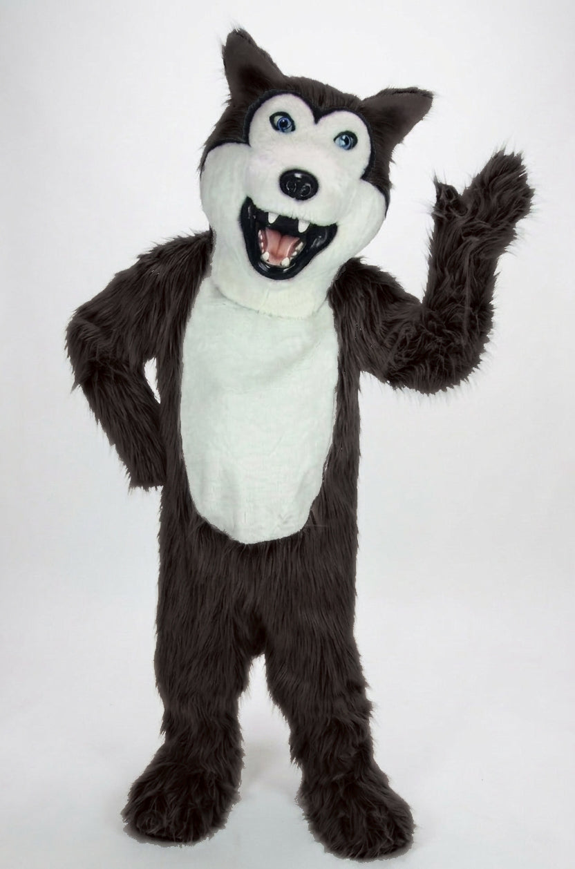Grey Husky Mascot (Polyfoam) - Long fur / Dark Brown mascot costume