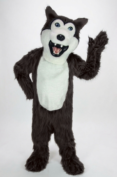 Grey Husky Mascot (Polyfoam) - Long fur / Dark Brown mascot costume