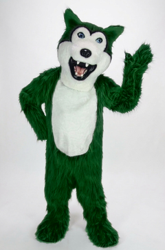 Grey Husky Mascot (Polyfoam) - Long fur / Green mascot costume