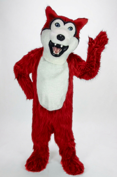 Grey Husky Mascot (Polyfoam) - Long fur / Red mascot costume